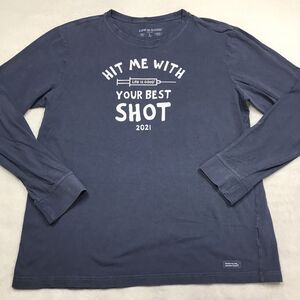 LIFE IS GOOD Shirt Men L Blue Long Sleeve Graphic Tee Pro Vax First Responder
